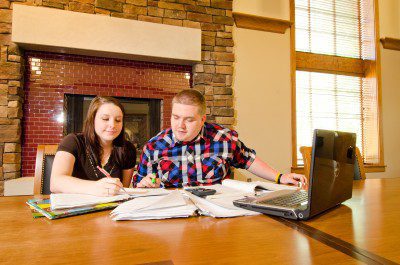 Two students working together on homework