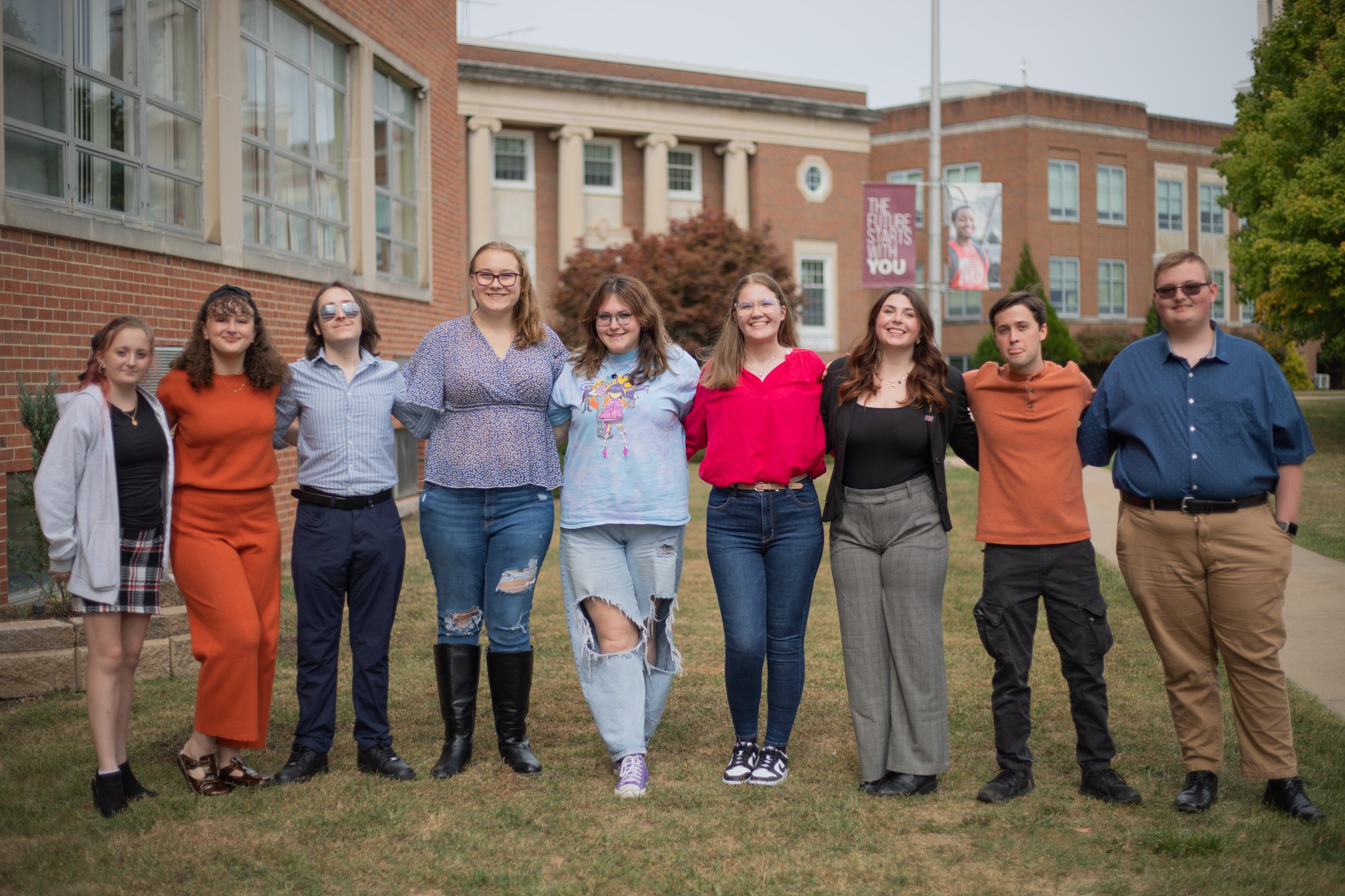 A photo of the Student Government Association Executive Board in front of the Beasley Student Center