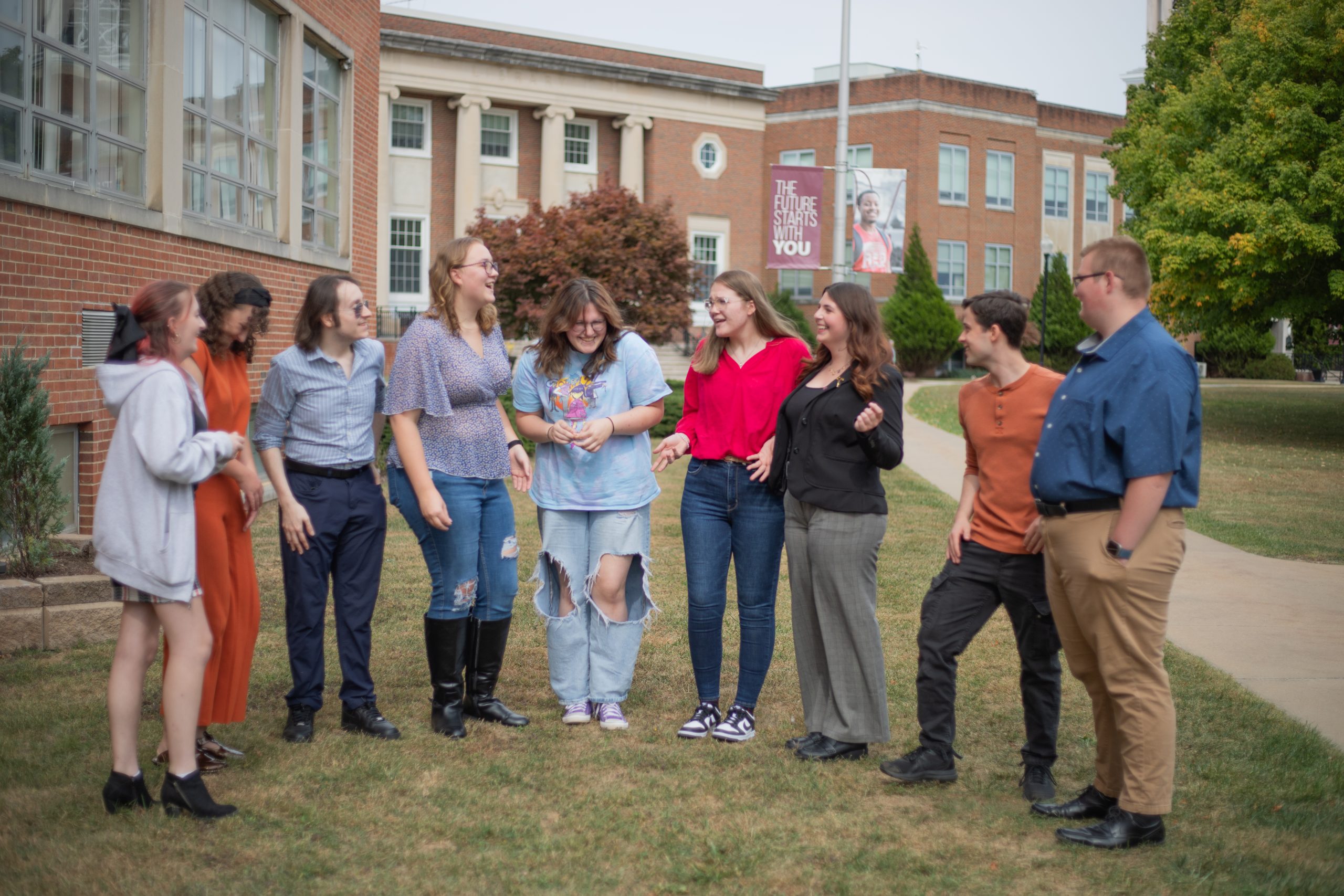 A photo of the SGA Executive Board in front of the Beasley Student Center