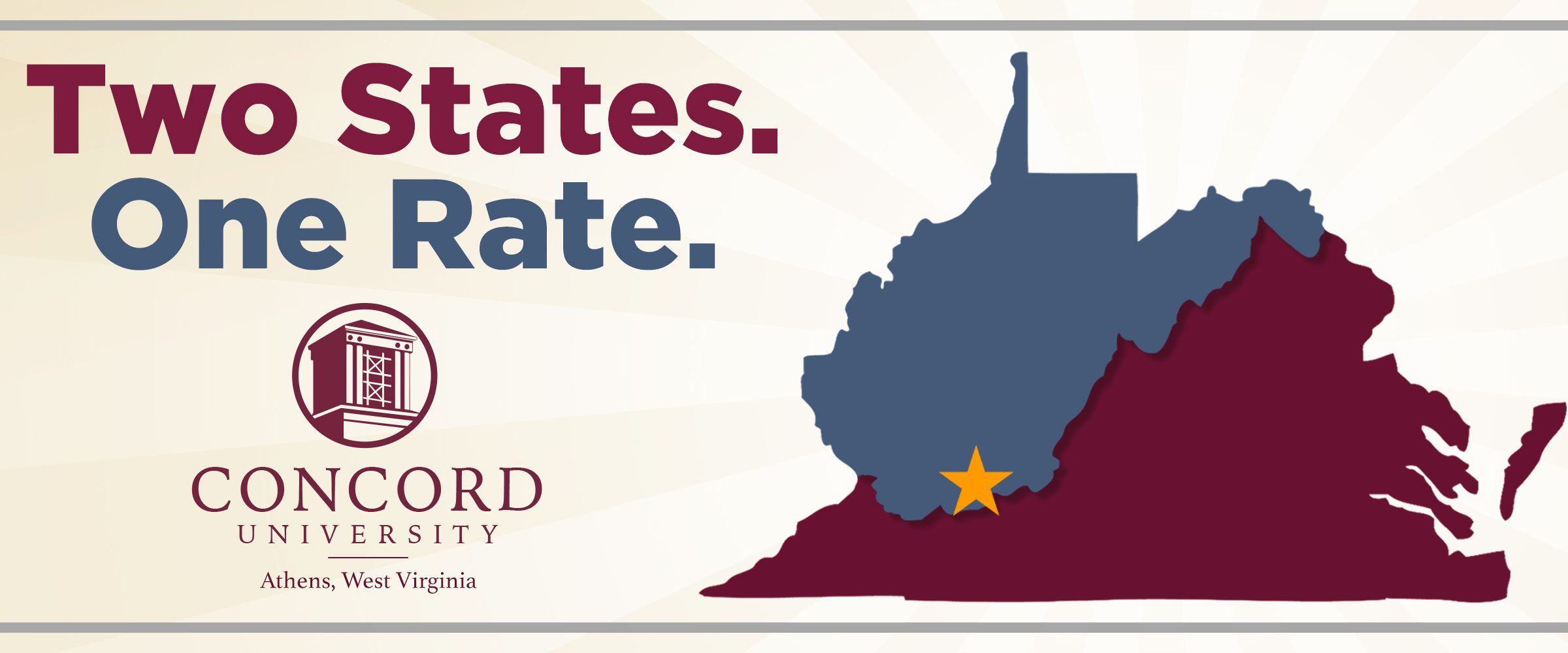 Two states one rate graphic with the outlines of West Virginia and Virginia