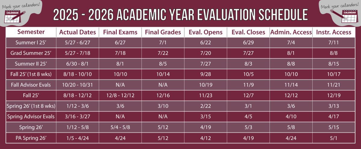 2025 - 2026 course evaluation schedule