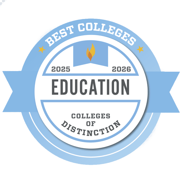 Badge indicating Colleges of Distinction award for Education, 2025-2026.