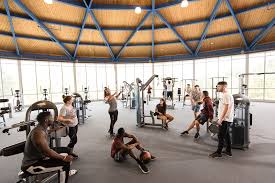 Students using fitness center equipment